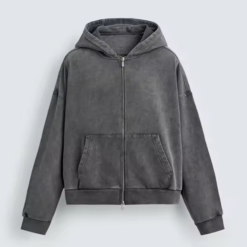 Oversized Casual Classic Zip-Up Washed Hoodie