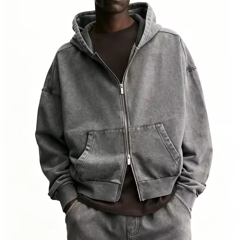 Oversized Casual Classic Zip-Up Washed Hoodie