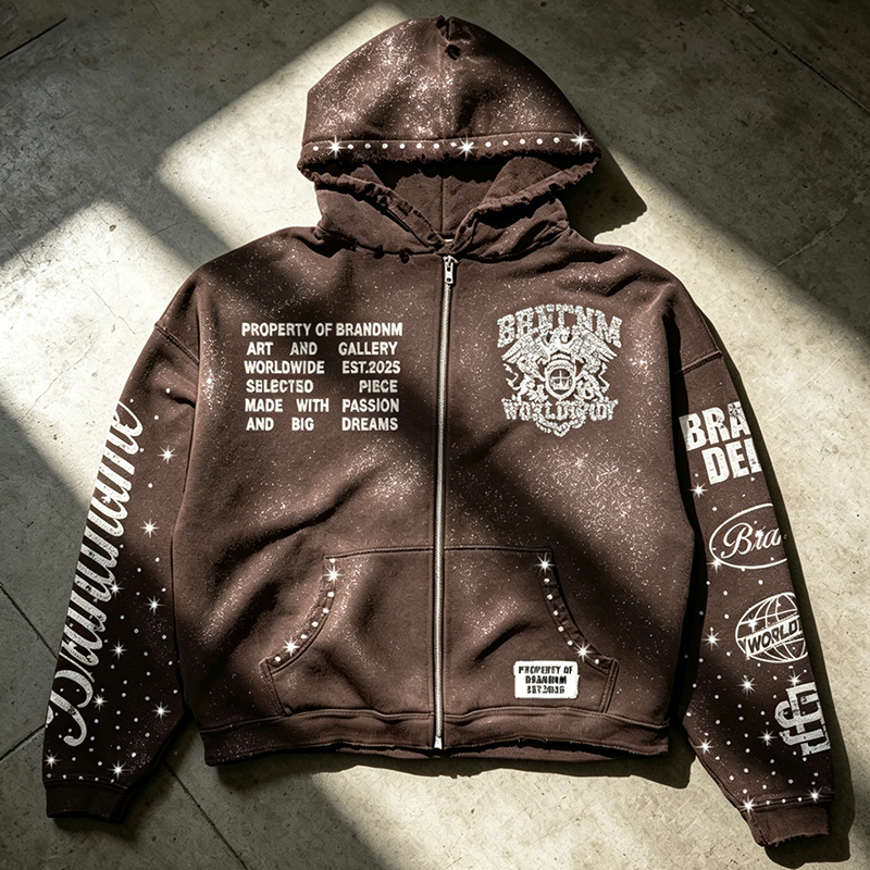 Rhinestone Star Dust Zip-Up Hoodie