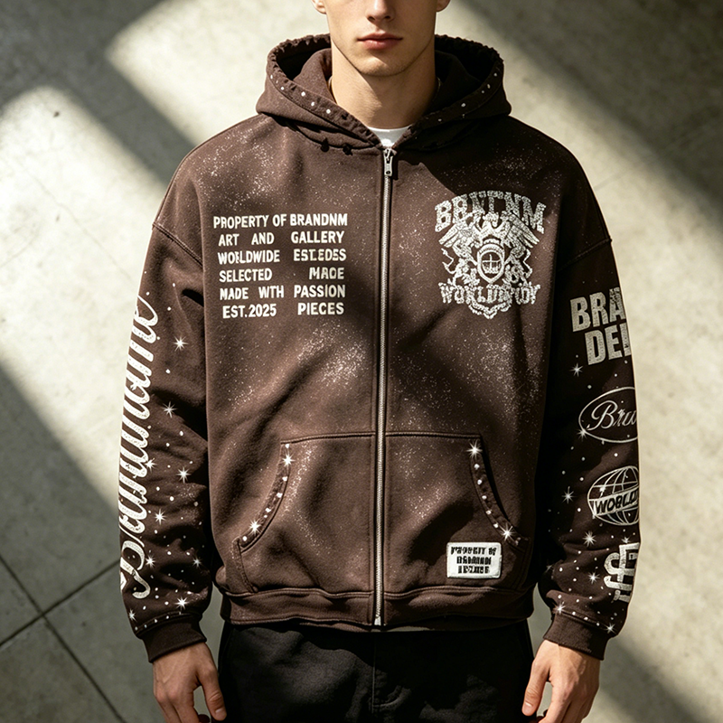 Rhinestone Star Dust Zip-Up Hoodie