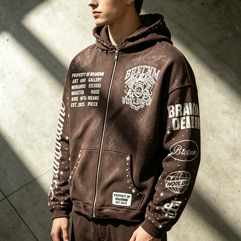 Rhinestone Star Dust Zip-Up Hoodie
