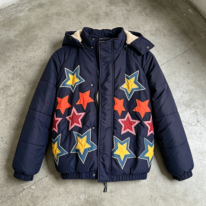 Star Patchwork Hooded Puffer Jacket