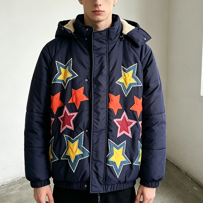 Star Patchwork Hooded Puffer Jacket
