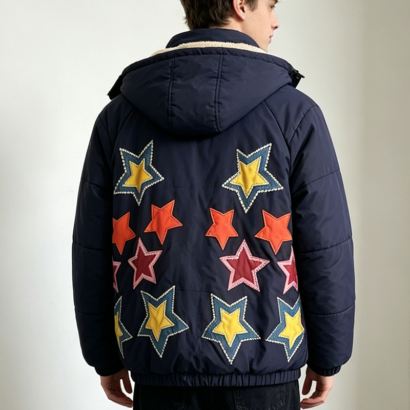 Star Patchwork Hooded Puffer Jacket