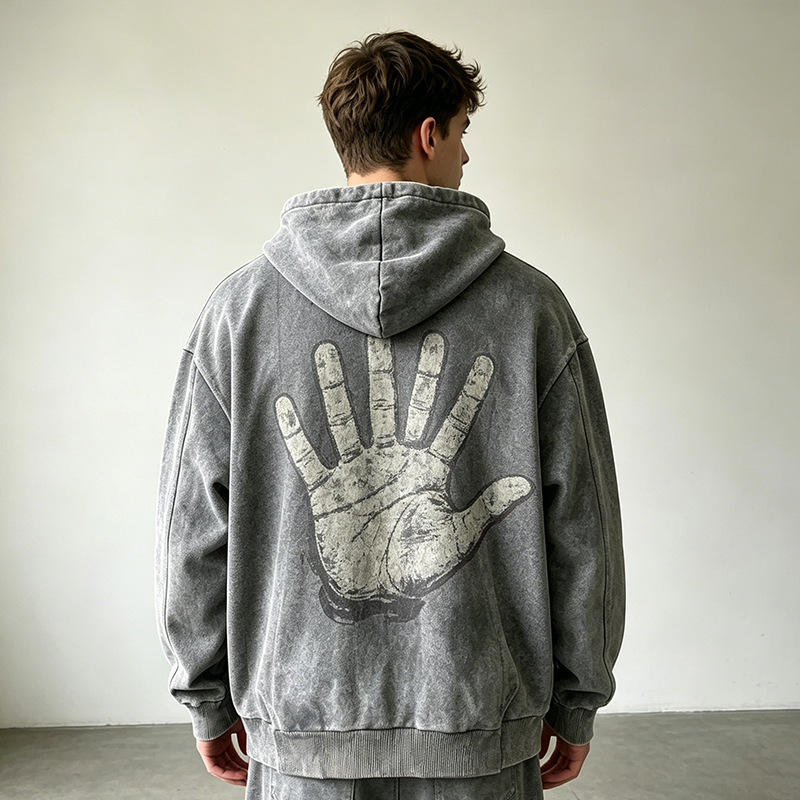 Acid Wash Graphic Full Zip Hoodie
