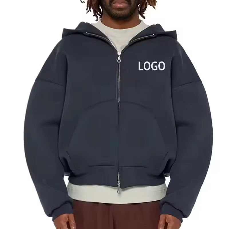 Men's Black Zip-Up Hoodie with Pouch Pockets