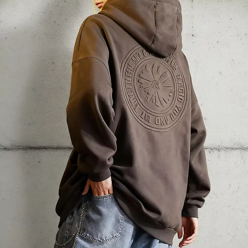 Oversized Hoodie with Floral Embossed Back