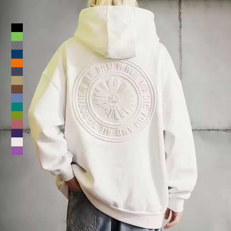 Oversized Hoodie with Floral Embossed Back