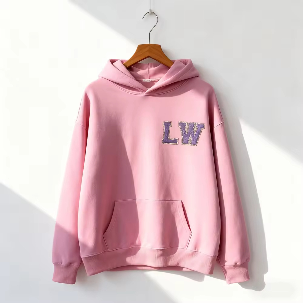 Stylish Pink Hoodie with Embroidery Logo for Casual Wear