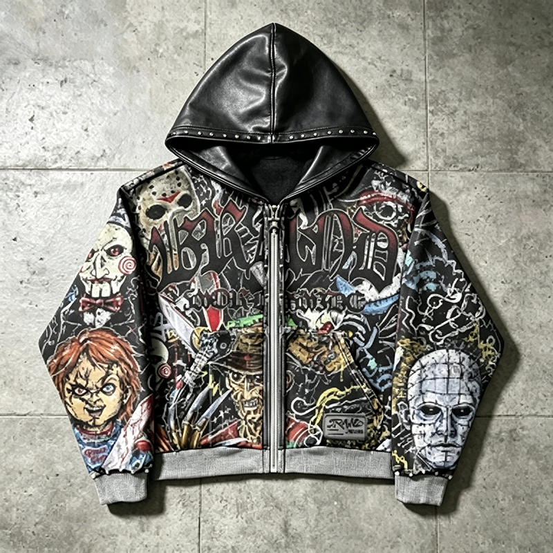 Graphic Leather Hood Hoodie