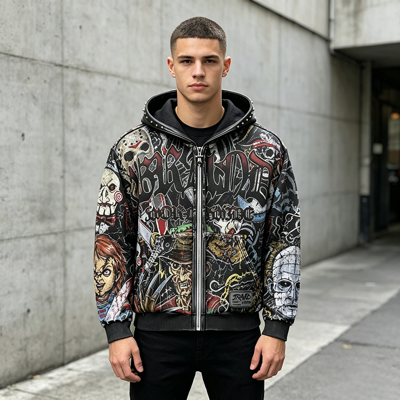 Graphic Leather Hood Hoodie