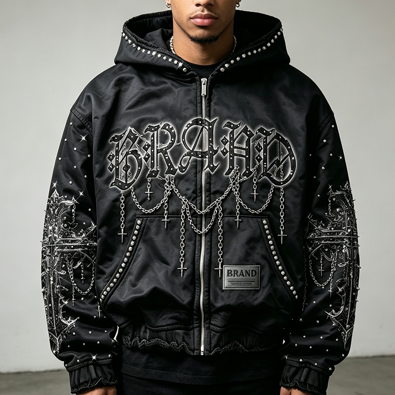 Metal Chain Rhinestone Hooded Jacket