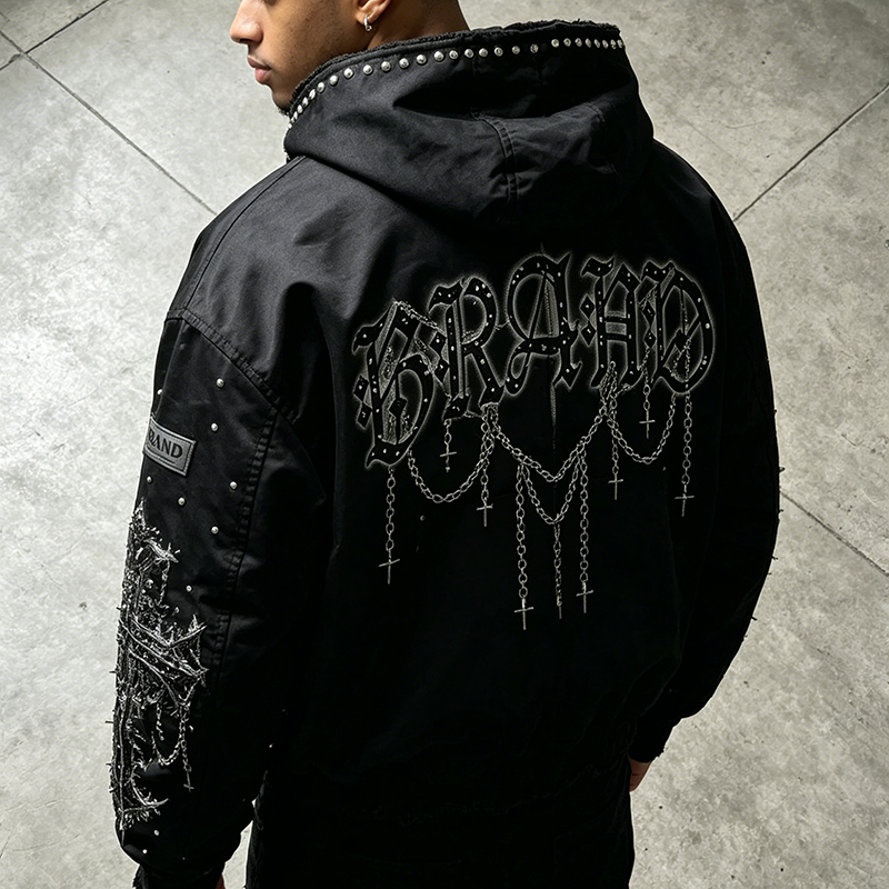 Metal Chain Rhinestone Hooded Jacket