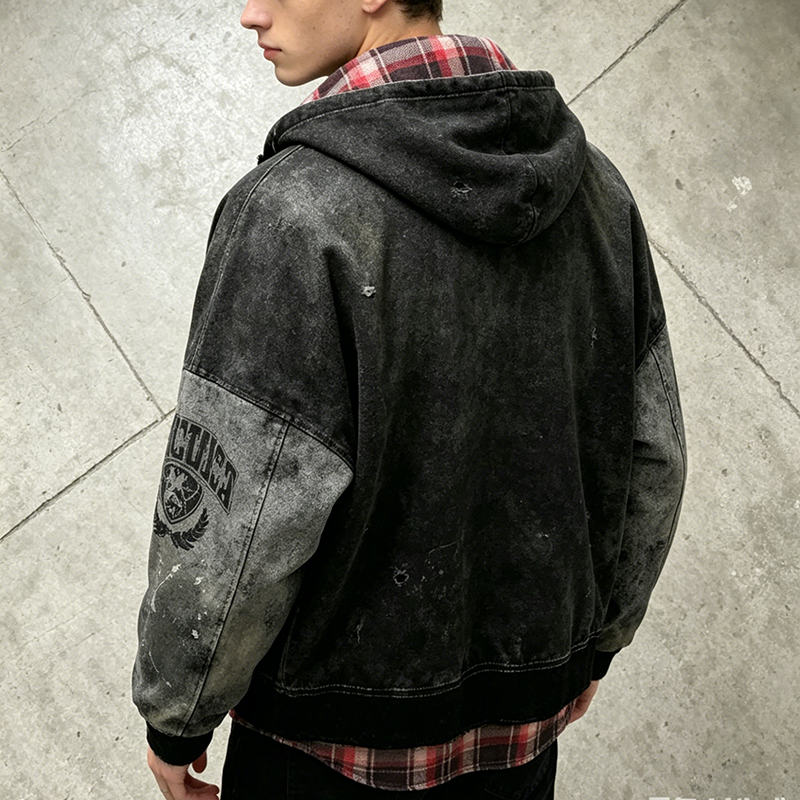 Vintage Plaid Lined Zip-Up Hoodie