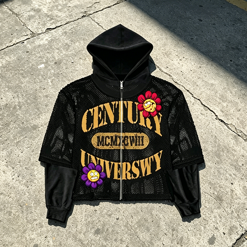 Mesh Layered Graphic Hoodie