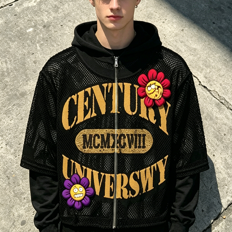 Mesh Layered Graphic Hoodie