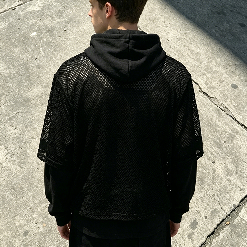 Mesh Layered Graphic Hoodie