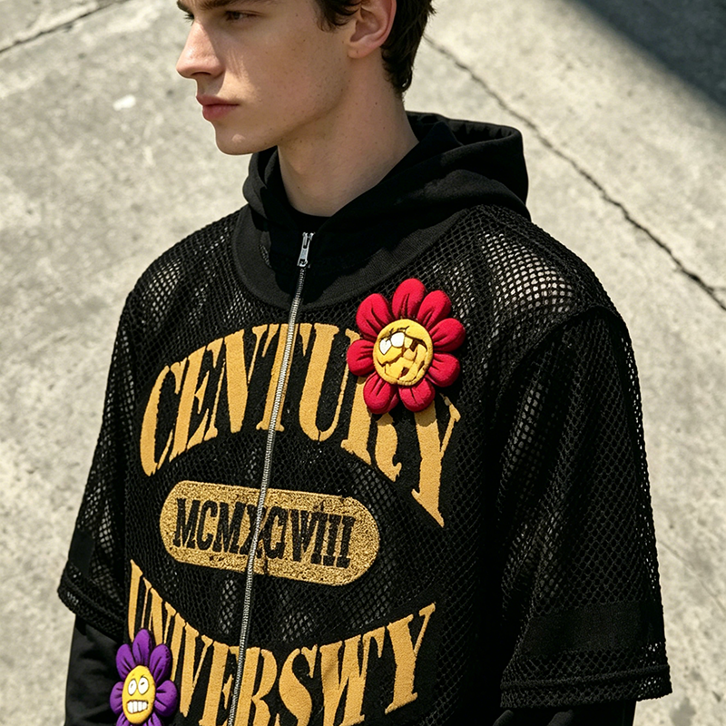 Mesh Layered Graphic Hoodie