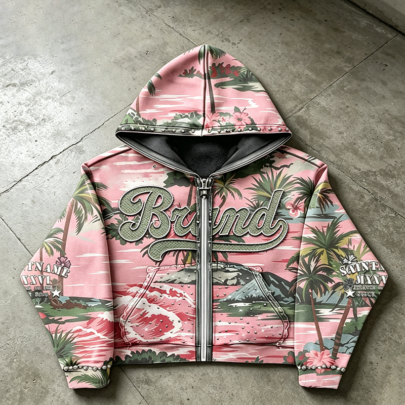 Rhinestone Sleeve Tropical Hoodie
