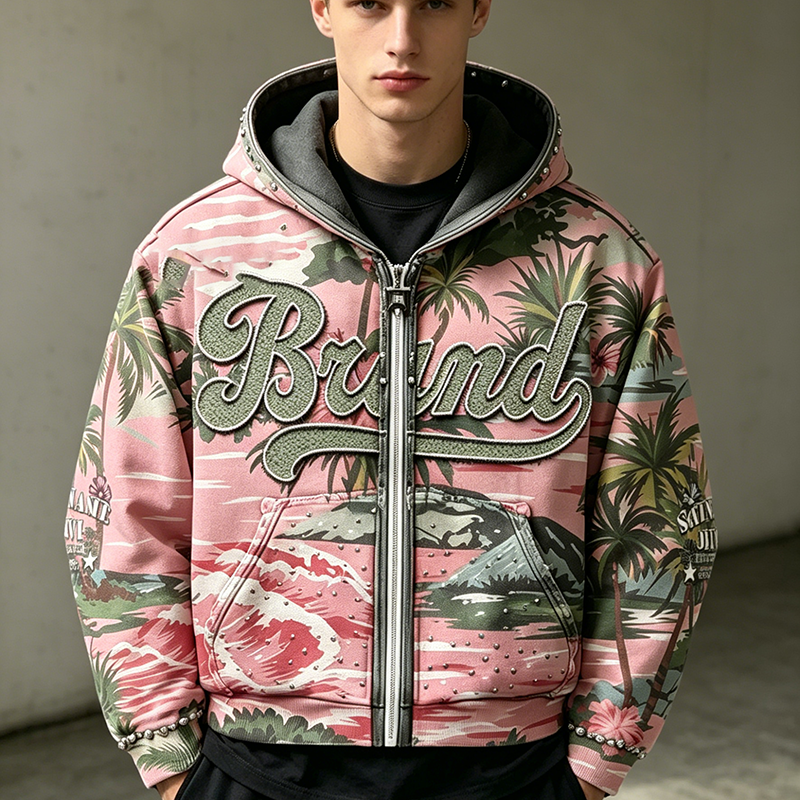Rhinestone Sleeve Tropical Hoodie