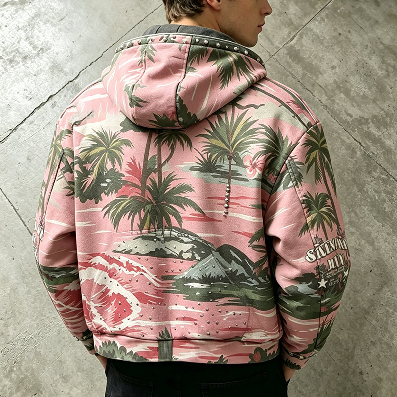 Rhinestone Sleeve Tropical Hoodie