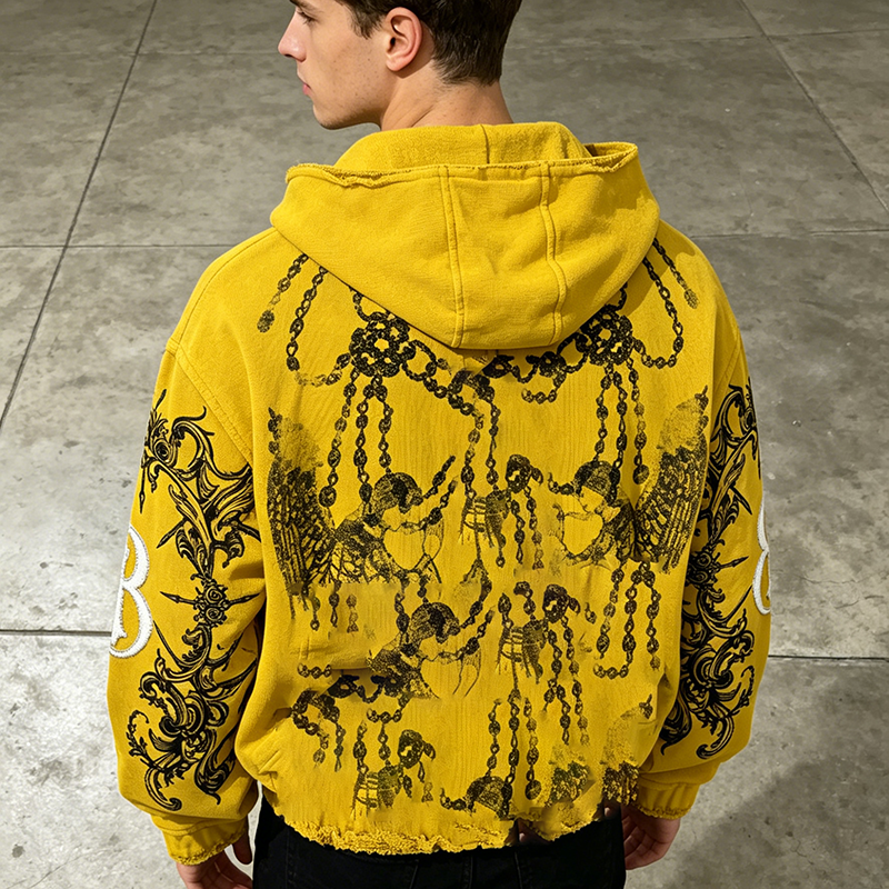 Angel Cross Distressed Full Zip Hoodie
