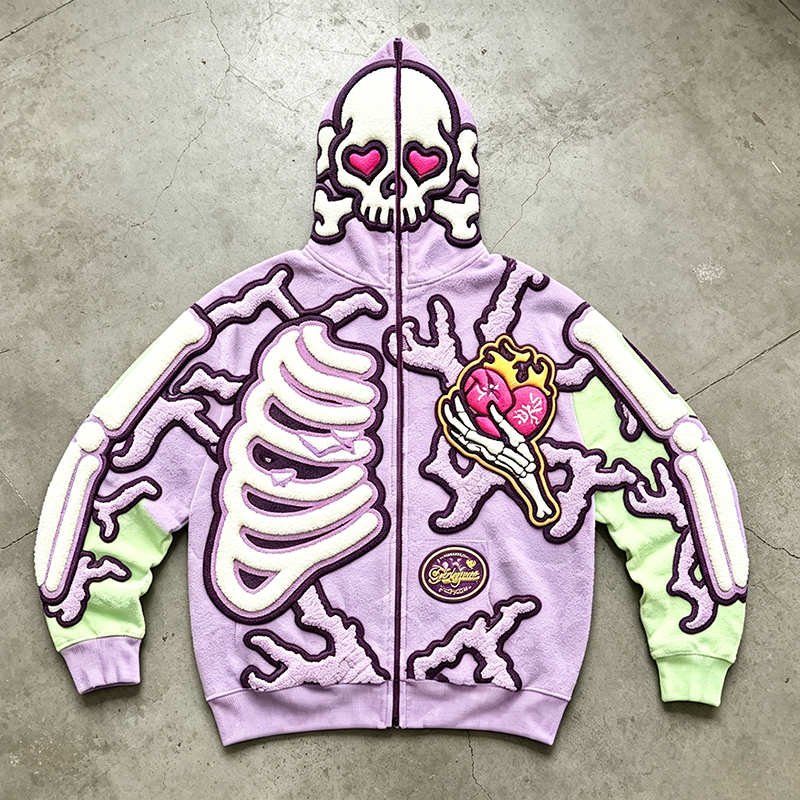 Full Zip Skeleton Chenille Hoodie