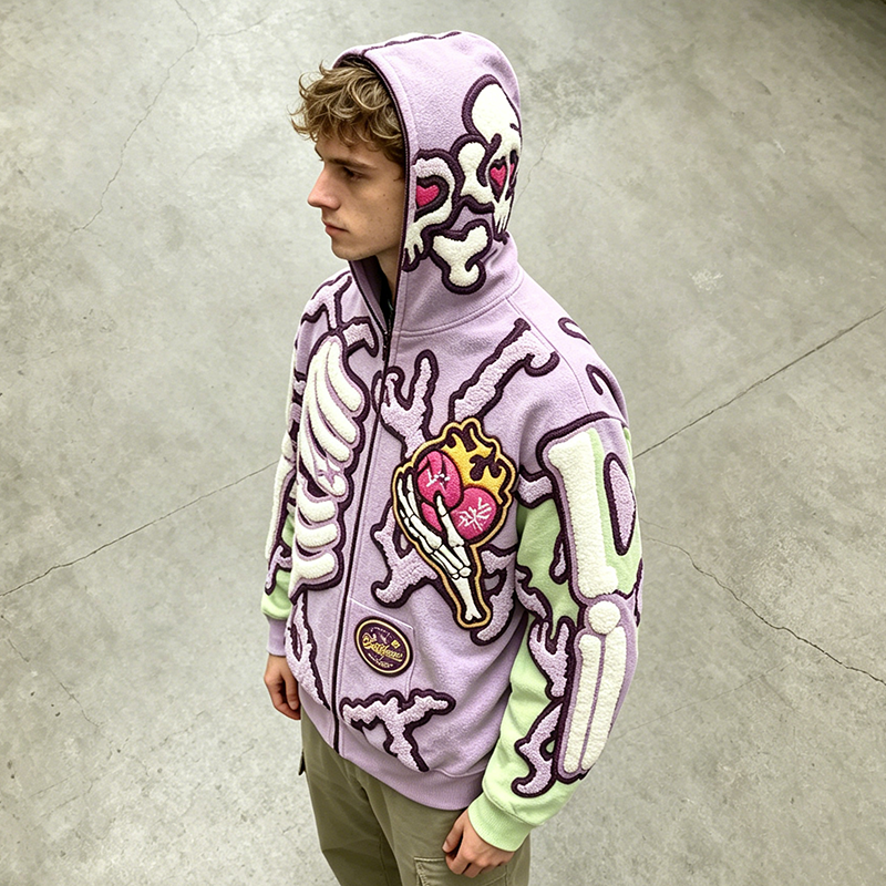 Full Zip Skeleton Chenille Hoodie