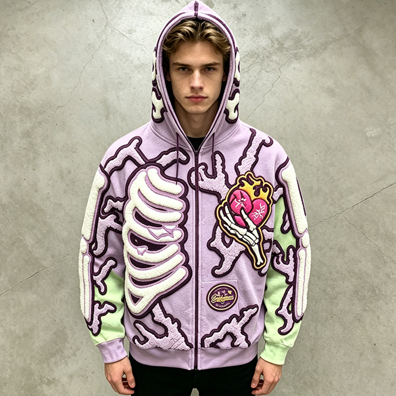 Full Zip Skeleton Chenille Hoodie