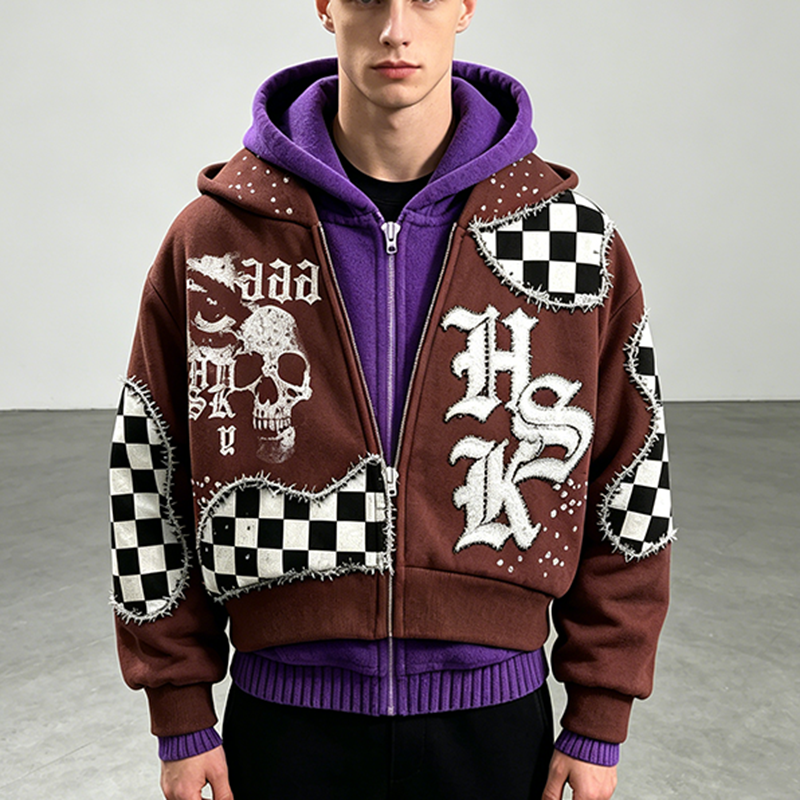 Double Checkerboard Patchwork Hoodie