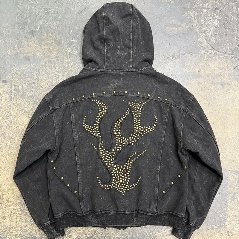 Washed inlaid hooded Hoodie