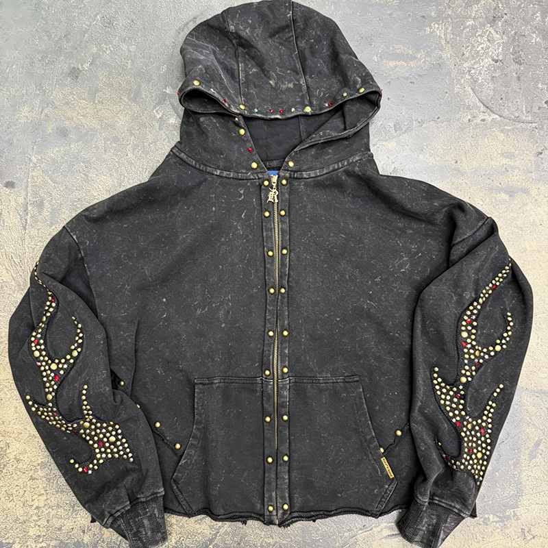 Washed inlaid hooded Hoodie