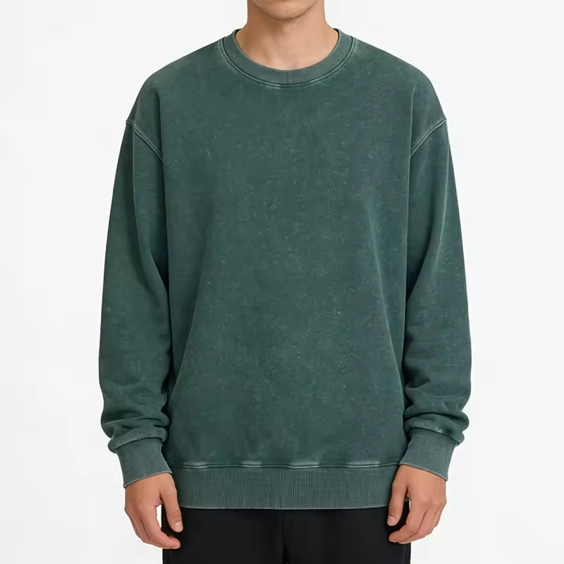 Solid Color Vintage Wash Casual Crewneck Sweatshirt