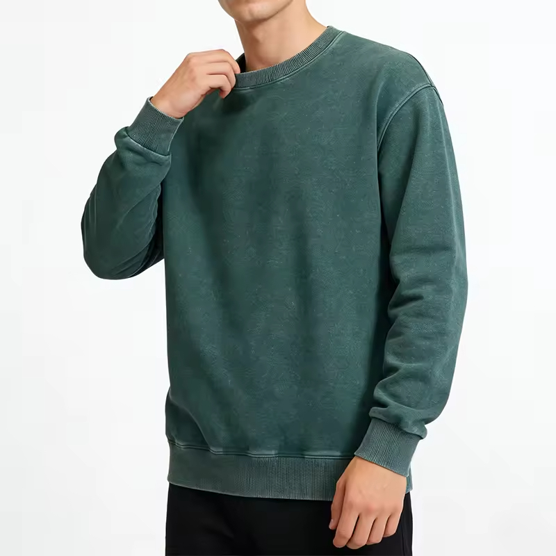 Solid Color Vintage Wash Casual Crewneck Sweatshirt