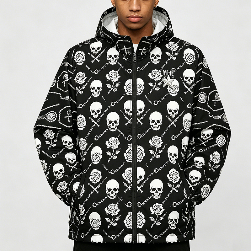 Skull rose print Hoodie