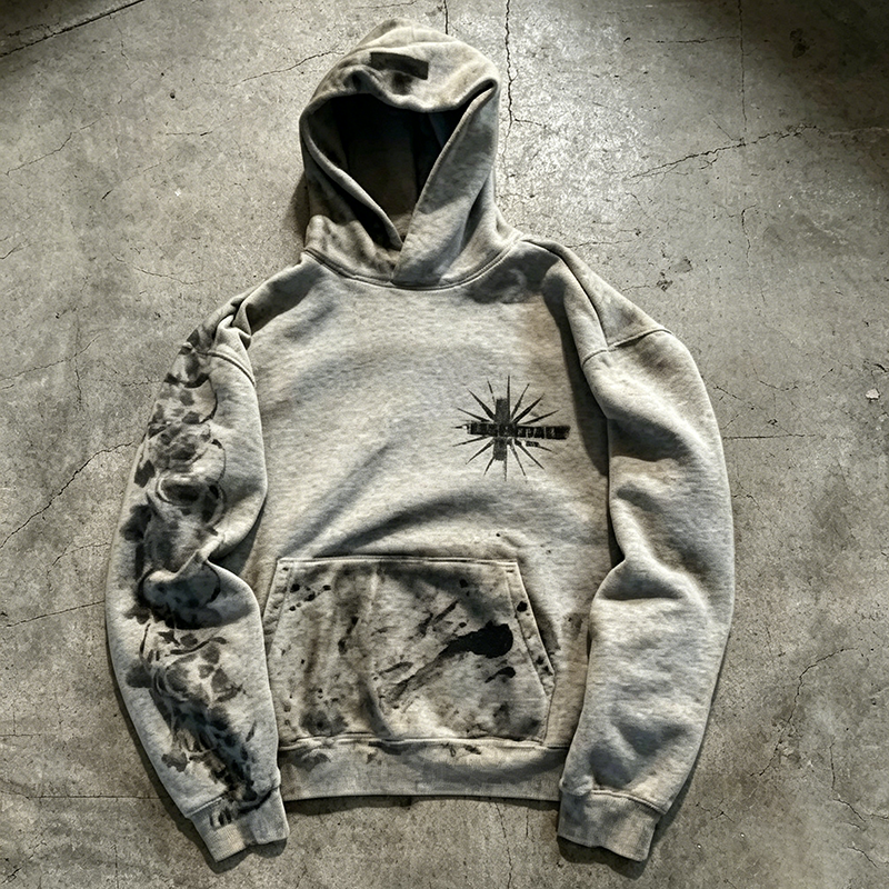 Gothic All Over Cross Print Frayed Hoodie