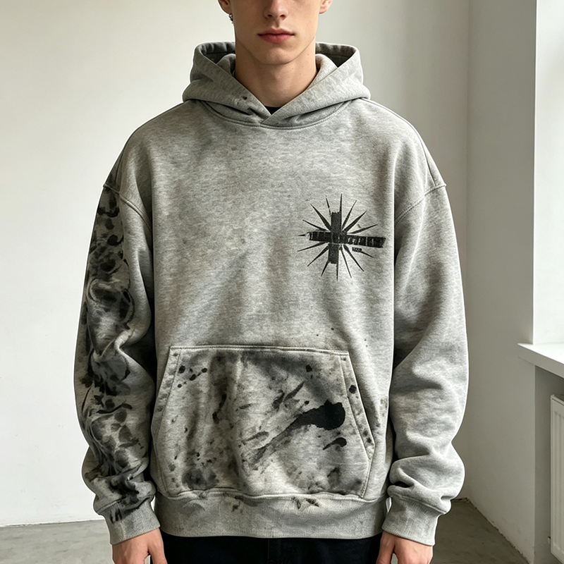 Gothic All Over Cross Print Frayed Hoodie