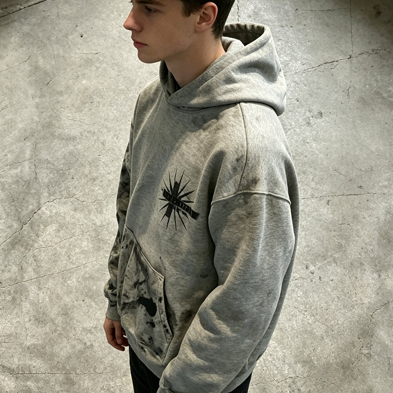 Gothic All Over Cross Print Frayed Hoodie