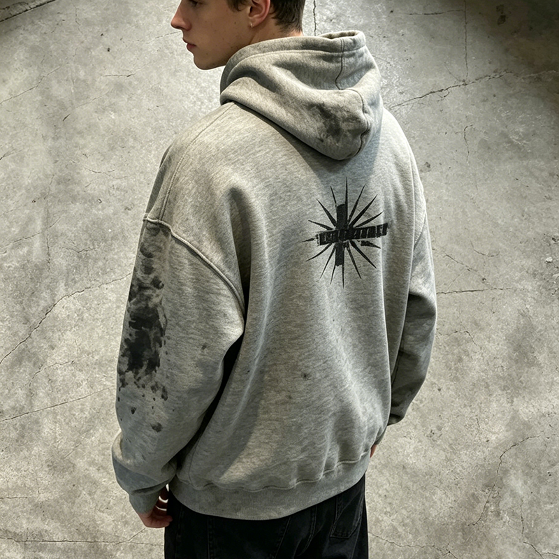 Gothic All Over Cross Print Frayed Hoodie