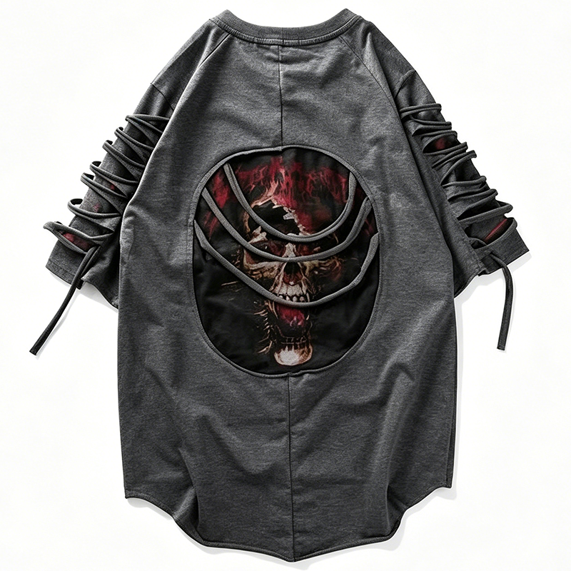 Skull print tie T shirt