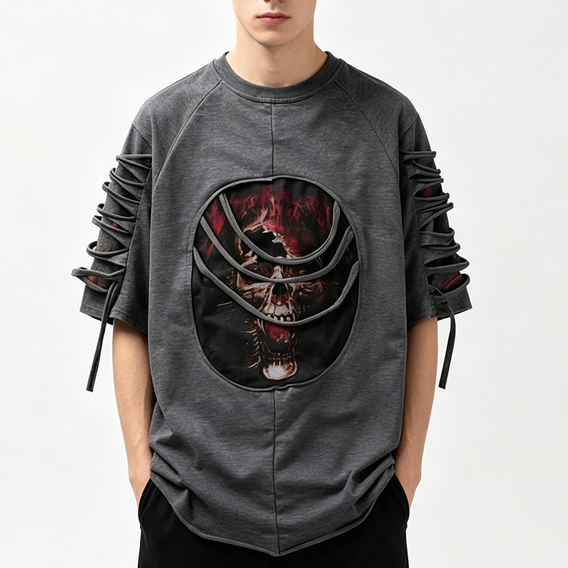 Skull print tie T shirt