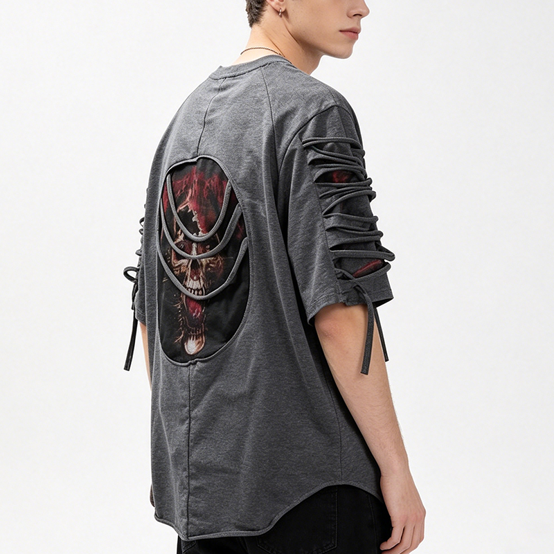 Skull print tie T shirt