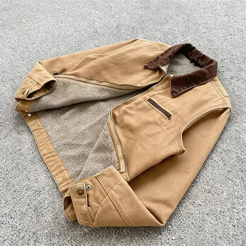 Vintage Washed Khaki Workwear Zip Jacket