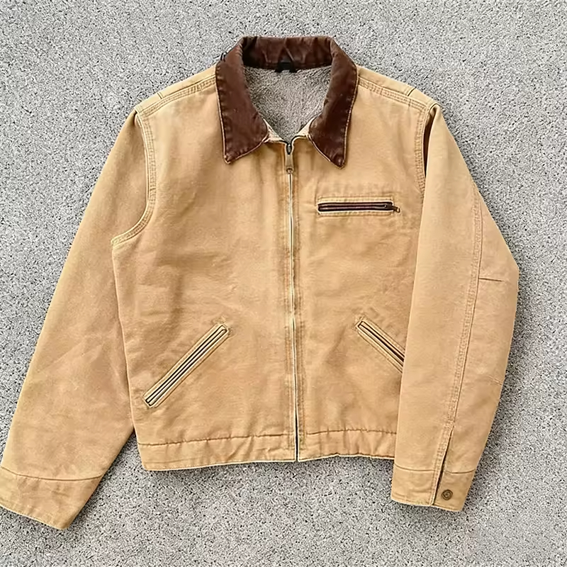 Vintage Washed Khaki Workwear Zip Jacket