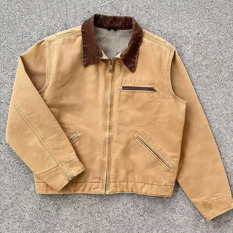 Vintage Washed Khaki Workwear Zip Jacket