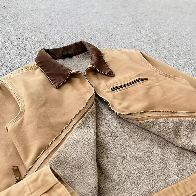 Vintage Washed Khaki Workwear Zip Jacket