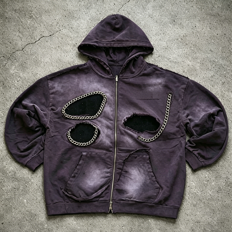 Washed Purple Zip-Up Hoodie