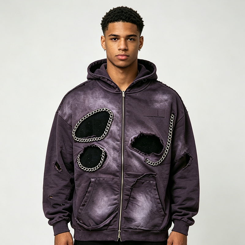 Washed Purple Zip-Up Hoodie
