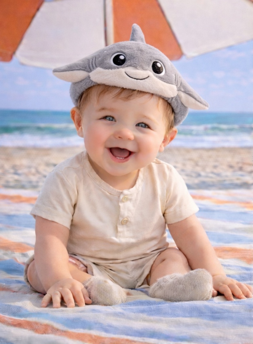 Plüsch Baby Haarband mit Hai-Design – Weiches Meeresmotiv für Neugeborene