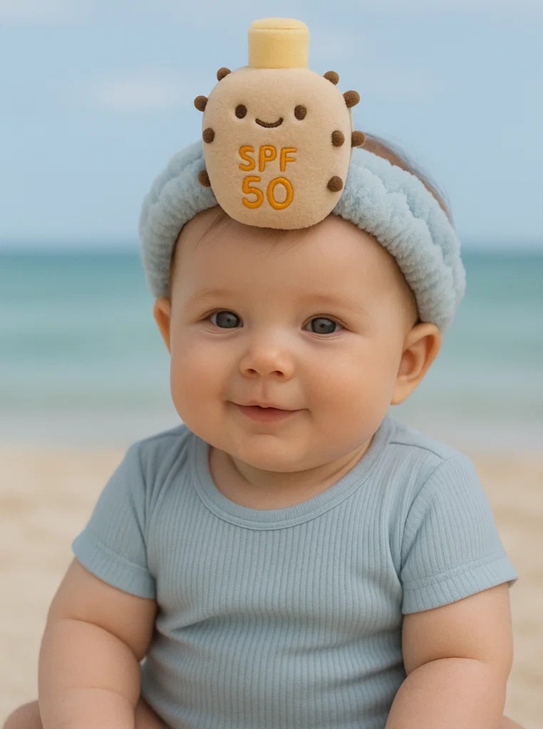 Čelenka pro miminka s plyšovou lahví SPF 50 ve stylu kaktusu